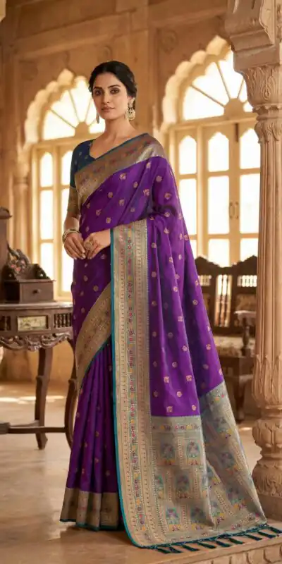 MB 18 Purple in Color Meenakari Zari Work & Lace Work Saree work. Exclusive Offer ₹2399. Delivery 4-6 Working Days. Shop now. | Sarees, Bollywood Sarees, Creative Sarees, Designer Sarees, Embroidered Sarees, Ethnic Saree, Modern Digital sarees, Party Wear Sarees