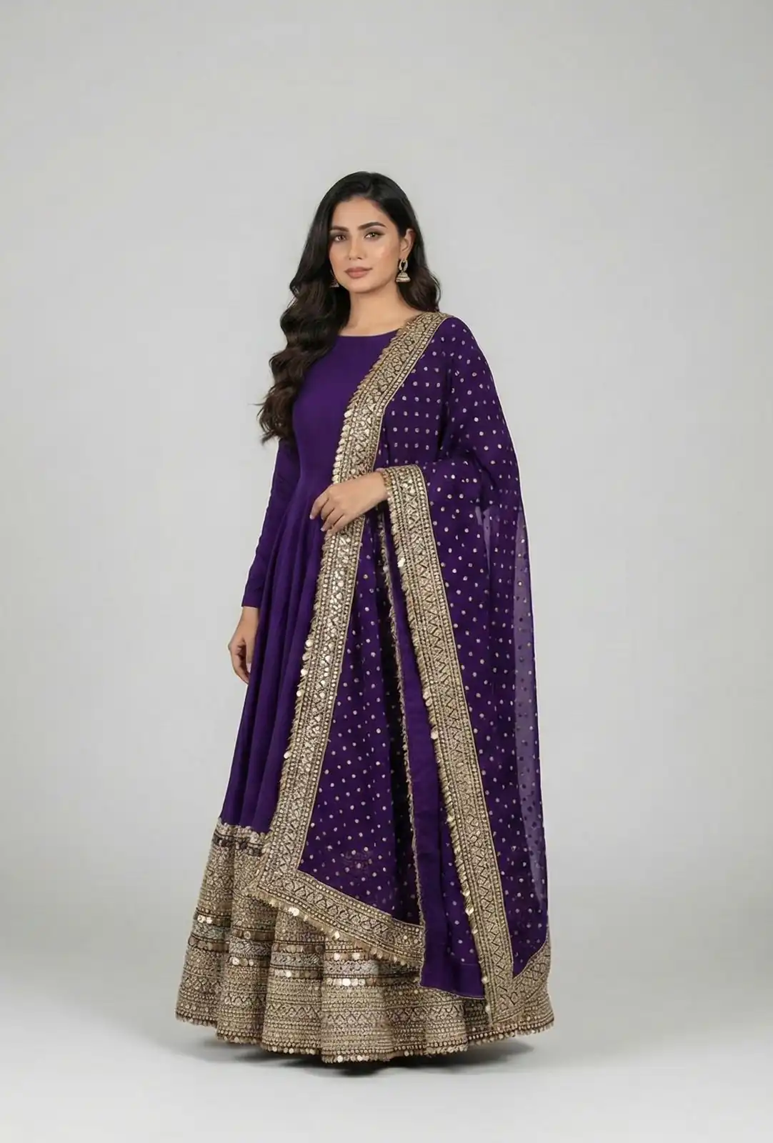 ZSR 3152 Purple Color Roman silk Gown with Embroidery Work & Lace Work. Grab it for ₹2599. Delivery 4-6 Working Days. Shop now. | Gowns, Bollywood Gowns, Creative Gowns, Designer Gowns, Embroidered Gowns, Party Wear Gowns
