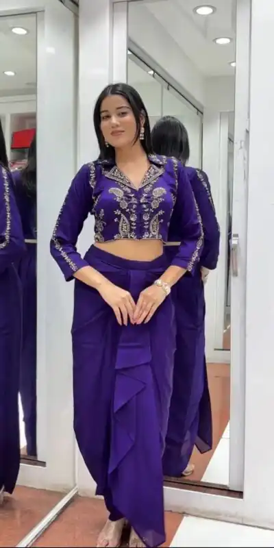BB 44 Purple Soft Chinon Silk Perfect for Wedding, Party, Durga Puja, Diwali, Holi –Dhoti Suit. Introductory Price ₹2099. Delivery 4-6 Working Days | Jump Suits, Salwar suit, Casual Suits, Creative suits, Designer Suits, Palazzo Suits, Party Wear Suits, Patiala Suits, Straight Suits