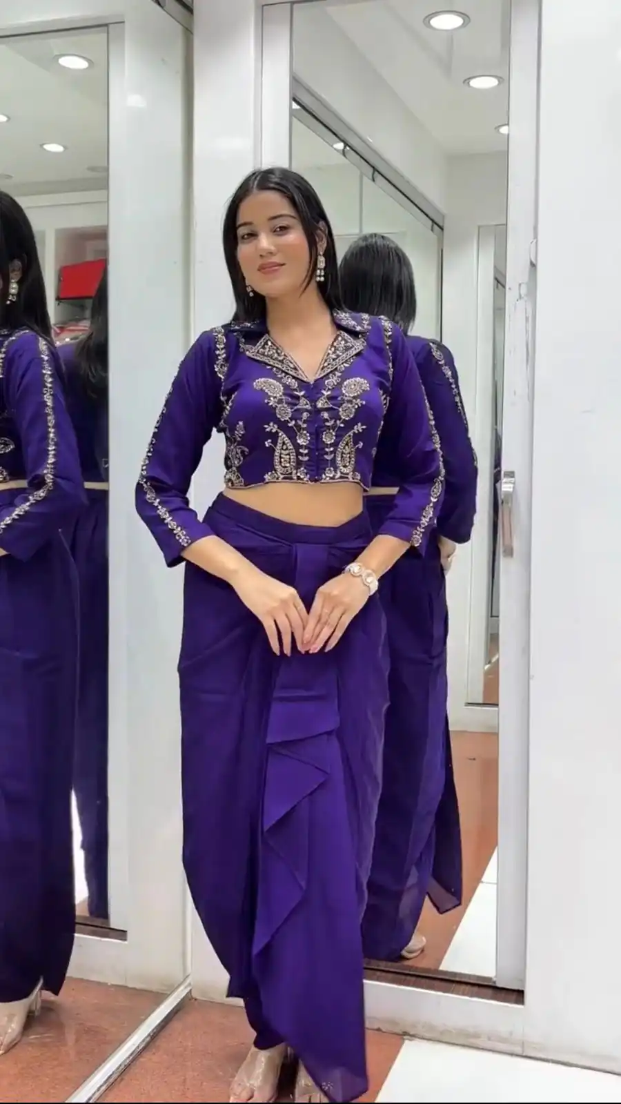 BB 44 Purple Soft Chinon Silk Perfect for Wedding, Party, Durga Puja, Diwali, Holi –Dhoti Suit. Introductory Price ₹2099. Delivery 4-6 Working Days | Jump Suits, Salwar suit, Casual Suits, Creative suits, Designer Suits, Palazzo Suits, Party Wear Suits, Patiala Suits, Straight Suits