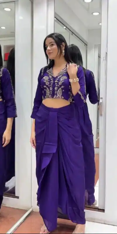 BB 44 Purple Soft Chinon Silk Perfect for Wedding, Party, Durga Puja, Diwali, Holi –Dhoti Suit. Introductory Price ₹2099. Delivery 4-6 Working Days | Jump Suits, Salwar suit, Casual Suits, Creative suits, Designer Suits, Palazzo Suits, Party Wear Suits, Patiala Suits, Straight Suits