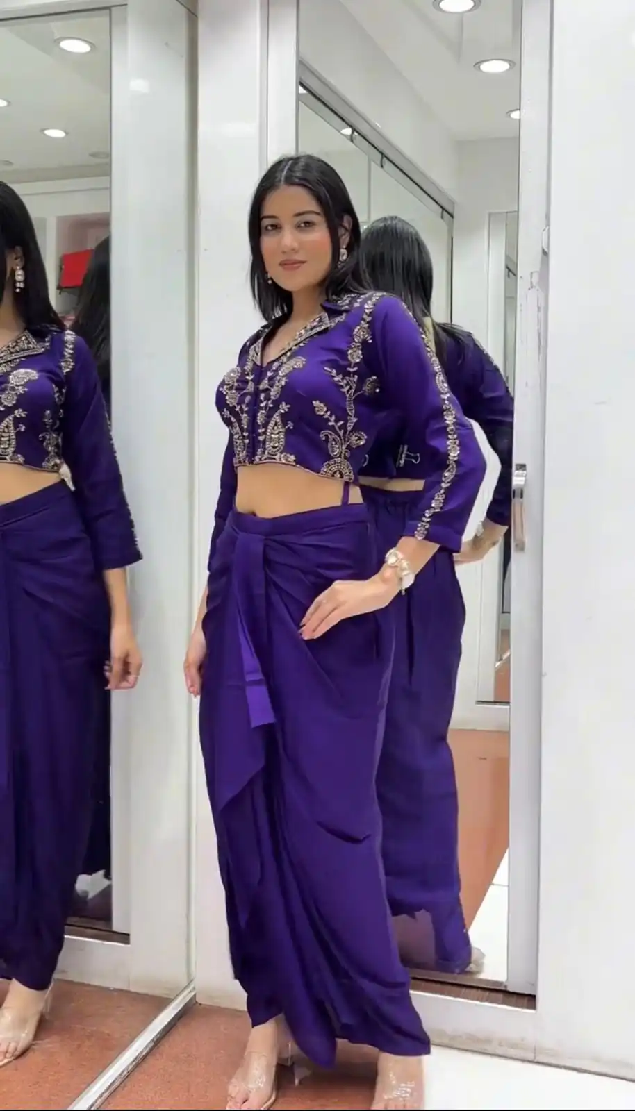 BB 44 Purple Soft Chinon Silk Perfect for Wedding, Party, Durga Puja, Diwali, Holi –Dhoti Suit. Introductory Price ₹2099. Delivery 4-6 Working Days | Jump Suits, Salwar suit, Casual Suits, Creative suits, Designer Suits, Palazzo Suits, Party Wear Suits, Patiala Suits, Straight Suits