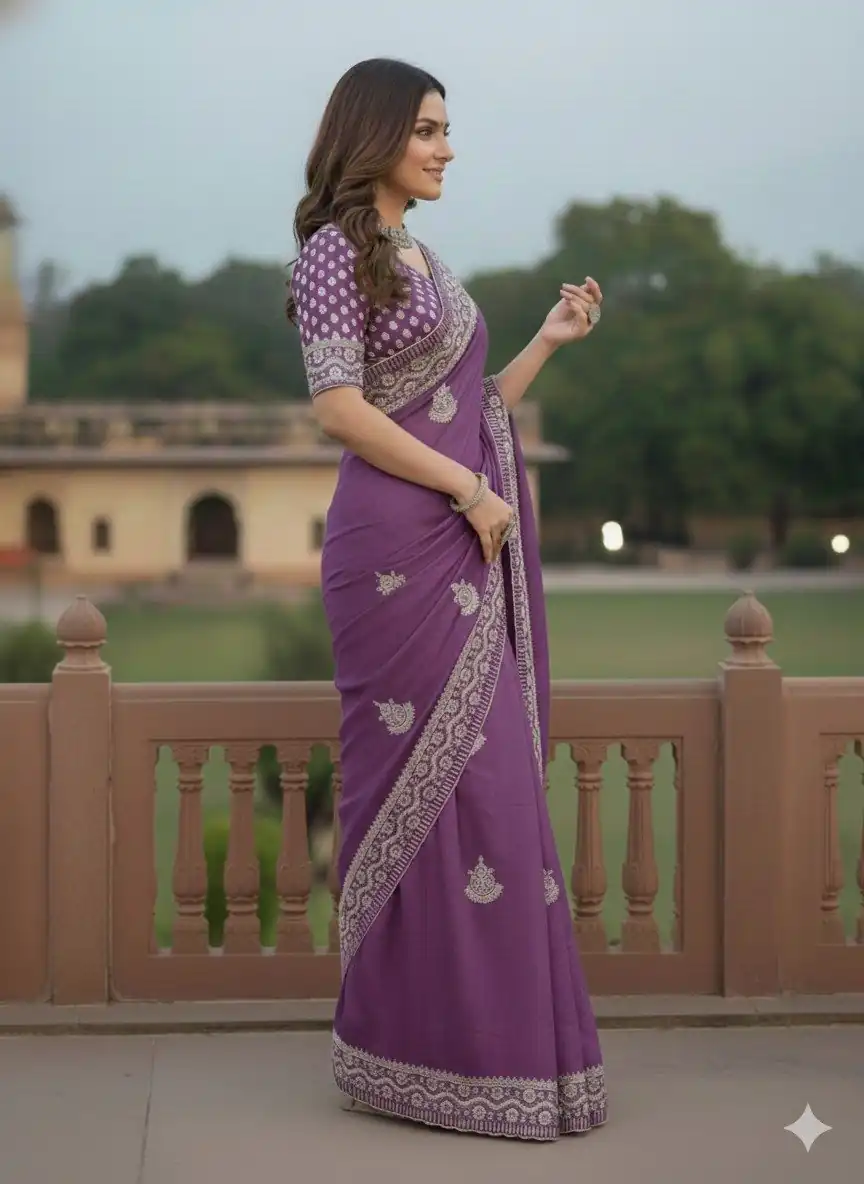 JR 654 Purple Color Soft Gold Crush Saree with Embroidery Work. Affordable Price ₹2049. Delivery 4-6 Working Days. Shop now. | Sarees, Bollywood Sarees, Creative Sarees, Designer Sarees, Embroidered Sarees, Ethnic Saree, Modern Digital sarees, Party Wear Sarees