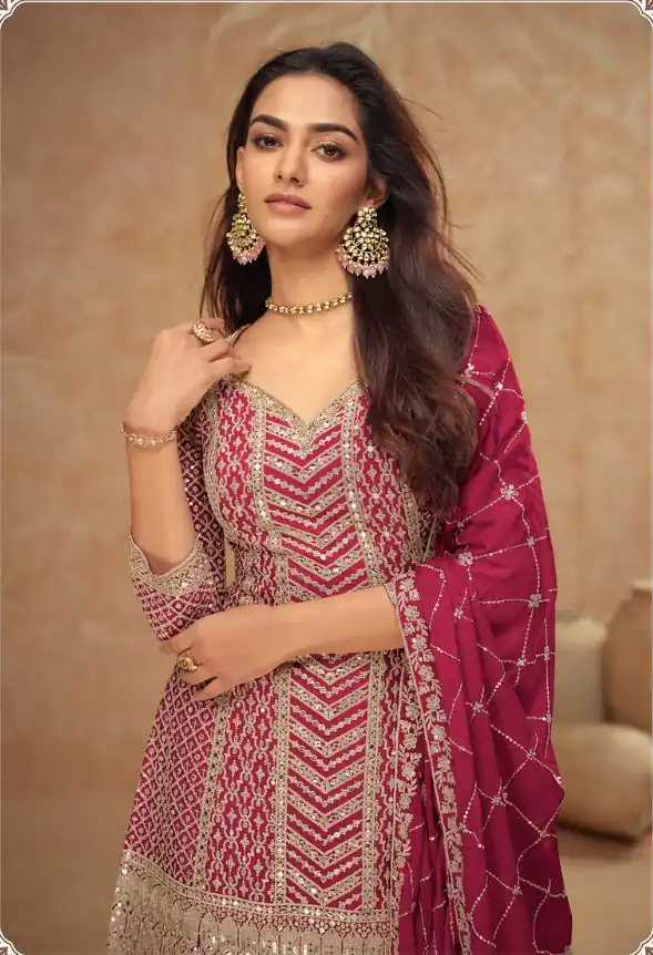 FC 7518 Red Chinon Salwar Suit Perfect for Wedding, Party, Diwali, Durga Puja, Temple Visit – . Festive Deal ₹3099. Delivery 4-6 Working Days. | Jump Suits, Tops & Bottoms, Track Suits, Salwar suit, Casual Suits, Creative suits, Designer Suits, Palazzo Suits, Party Wear Suits, Patiala Suits, Straight Suits, Trendy Wear