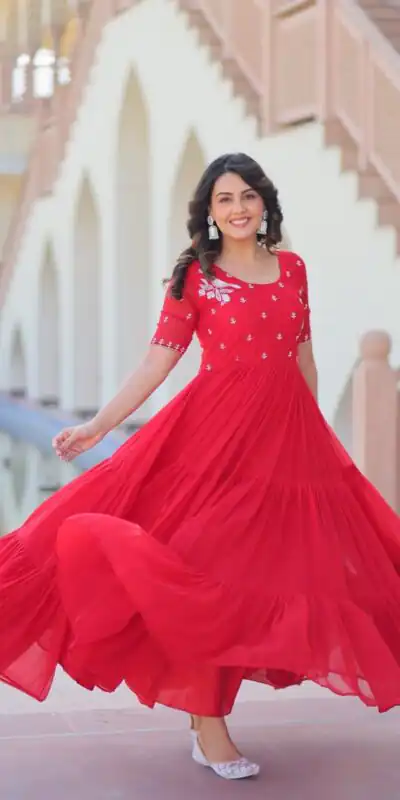 KA 1173 Red Faux Blooming Gown Perfect for Wedding, Party, Eid, Pooja, Baisakhi β . Now at just βΉ1849. Delivery 4-6 Working Days. Shop now. | Gowns, Bollywood Gowns, Creative Gowns, Designer Gowns, Embroidered Gowns, Party Wear Gowns