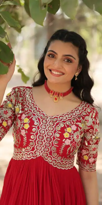 KA 1110 Red Faux Blooming Gown Perfect for Wedding, Party, Holi, Lohri, Baby Shower – . Introductory Price ₹1649. Delivery 4-6 Working Days. Shop no | Gowns, Bollywood Gowns, Creative Gowns, Designer Gowns, Embroidered Gowns, Party Wear Gowns