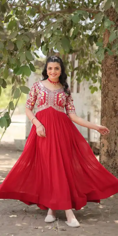 KA 1110 Red Faux Blooming Gown Perfect for Wedding, Party, Holi, Lohri, Baby Shower β . Introductory Price βΉ1649. Delivery 4-6 Working Days. Shop no | Gowns, Bollywood Gowns, Creative Gowns, Designer Gowns, Embroidered Gowns, Party Wear Gowns