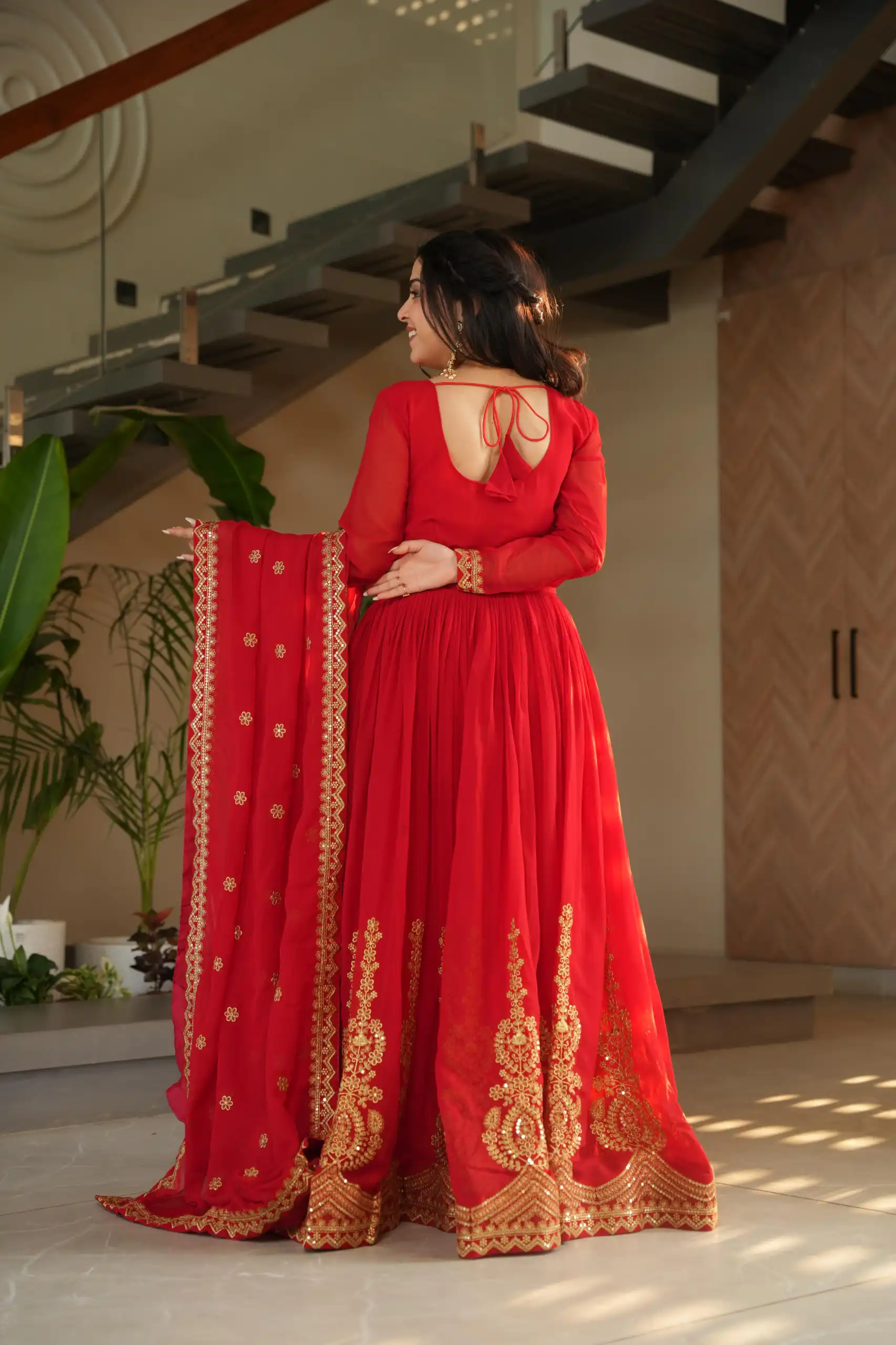 KA 1162 Red Faux Blooming Gown with Embroidery Work & Zari Work. Available at ₹2649 only. Delivery 4-6 Working Days. Shop now. | Gowns, Bollywood Gowns, Creative Gowns, Designer Gowns, Embroidered Gowns, Party Wear Gowns