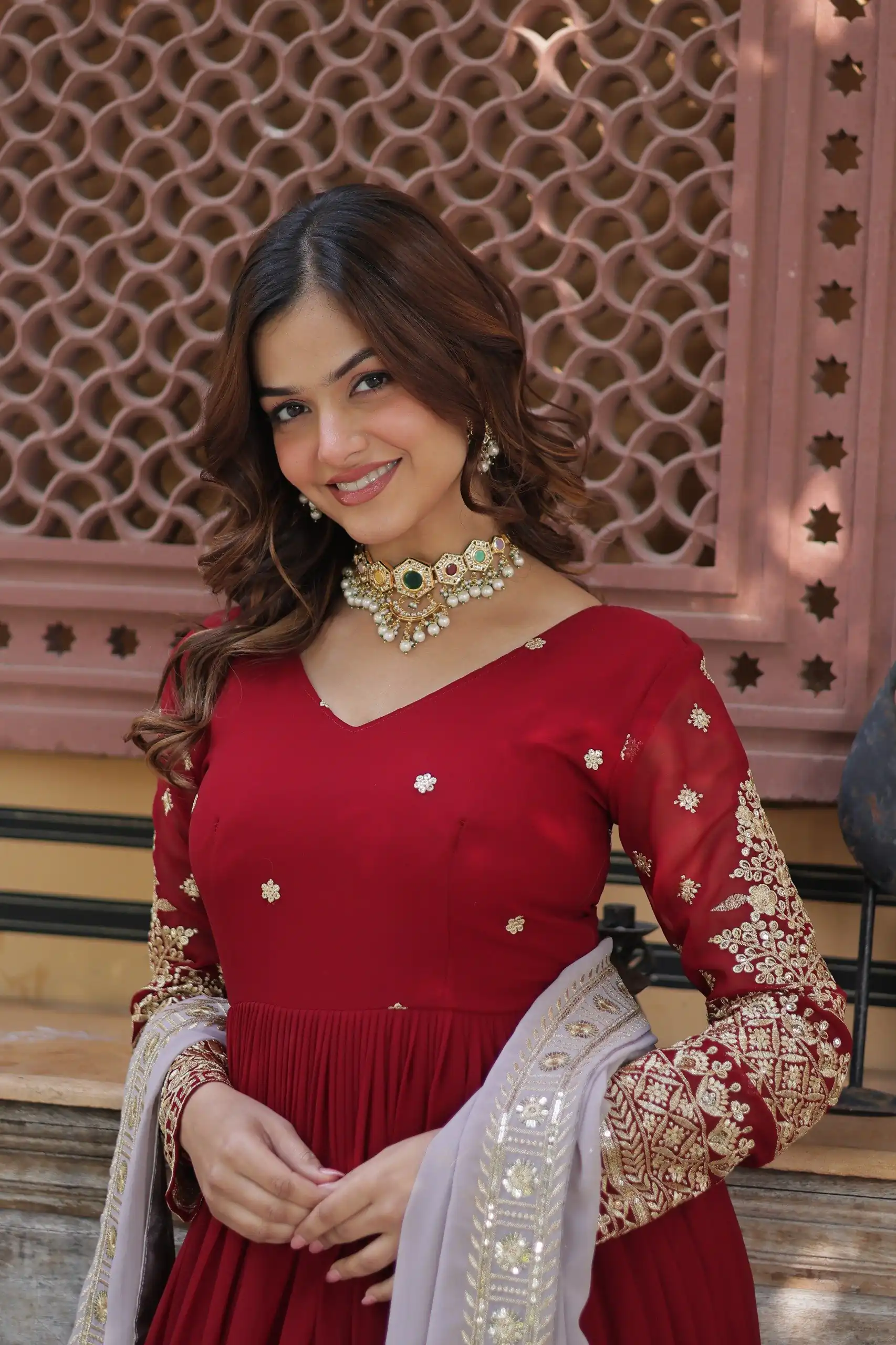 KA 1148 Red Color Faux Blooming Gown with Zari Work & Embroidery Work. Grab it for ₹1899. Delivery 4-6 Working Days. Shop now. | Gowns, Bollywood Gowns, Creative Gowns, Designer Gowns, Embroidered Gowns, Party Wear Gowns