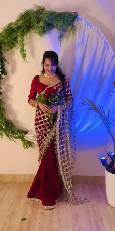 SRK 5322 Red Fendy Silk Saree with Lace Work & Mirror Work. Wedding, Party, Festive, Events, Festive Deal ₹2499. Delivery 4-6 Working Days. Shop now. | Sarees, Bollywood Sarees, Creative Sarees, Designer Sarees, Embroidered Sarees, Ethnic Saree, Modern Digital sarees, Party Wear Sarees