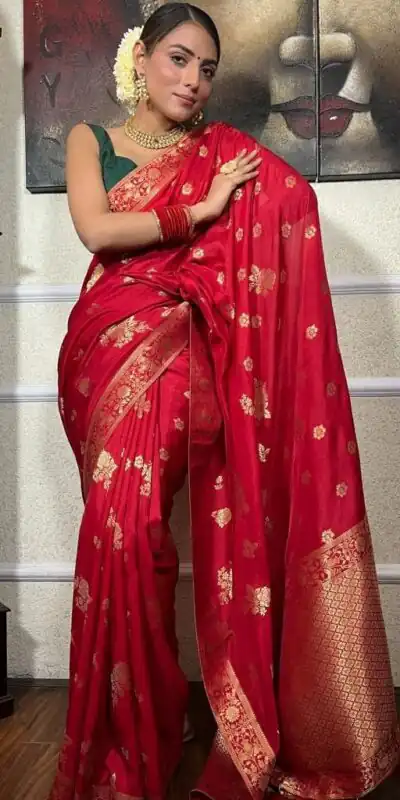 KPR 226 Red Soft Lichi Silk Saree Perfect for Wedding, Party, Raksha Bandhan, Sangeet, Eid – . Get it for ₹1399. Delivery 4-6 Working Days. | Sarees, Bollywood Sarees, Creative Sarees, Designer Sarees, Embroidered Sarees, Ethnic Saree, Modern Digital sarees, Party Wear Sarees