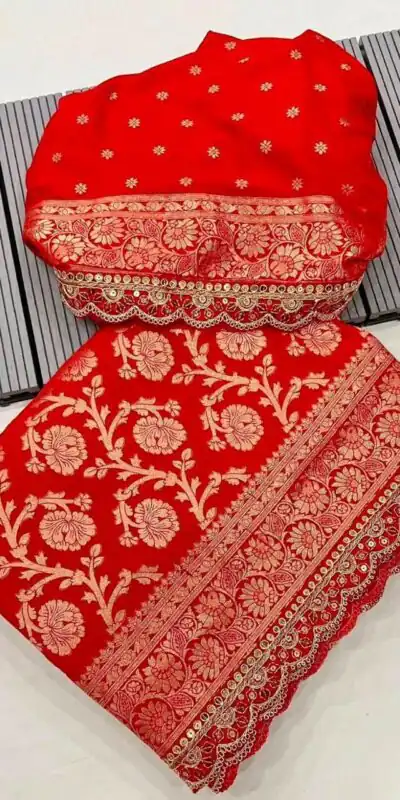 MS 451 Red Litchi Silk Saree with Embroidery Work & Lace Work. Available at ₹1399 only. Delivery 4-6 Working Days. Shop now. | Sarees, Bollywood Sarees, Creative Sarees, Designer Sarees, Embroidered Sarees, Ethnic Saree, Modern Digital sarees, Party Wear Sarees