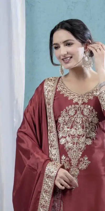 ND 5034 Rust Chinon Silk Salwar Suit with Lace Work & Embroidery Work. Best Price ₹2099. Delivery 4-6 Working Days. Shop now. | Jump Suits, Tops & Bottoms, Track Suits, Salwar suit, Casual Suits, Creative suits, Designer Suits, Palazzo Suits, Party Wear Suits, Patiala Suits, Straight Suits, Trendy Wear