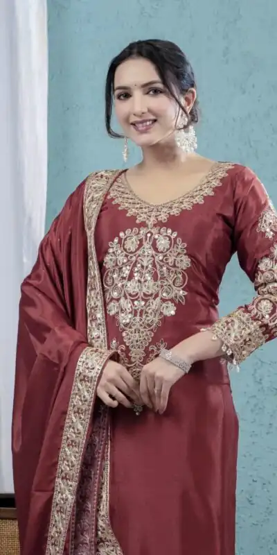 ND 5034 Rust Chinon Silk Salwar Suit with Lace Work & Embroidery Work. Best Price ₹2099. Delivery 4-6 Working Days. Shop now. | Jump Suits, Tops & Bottoms, Track Suits, Salwar suit, Casual Suits, Creative suits, Designer Suits, Palazzo Suits, Party Wear Suits, Patiala Suits, Straight Suits, Trendy Wear