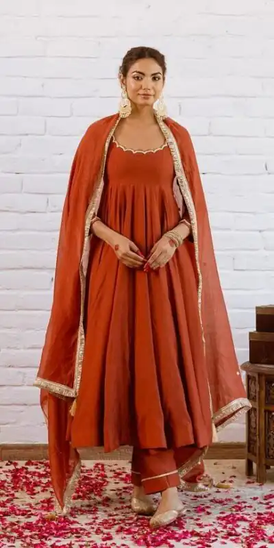 SRk 5324 Rust Color Vichitra silk Gown with Bead Work & Lace Work. Now at just ₹1849. Delivery 4-6 Working Days. Shop now. | Gowns, Bollywood Gowns, Creative Gowns, Designer Gowns, Embroidered Gowns, Party Wear Gowns