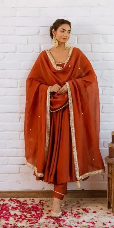 SRk 5324 Rust Color Vichitra silk Gown with Bead Work & Lace Work. Now at just βΉ1849. Delivery 4-6 Working Days. Shop now. | Gowns, Bollywood Gowns, Creative Gowns, Designer Gowns, Embroidered Gowns, Party Wear Gowns