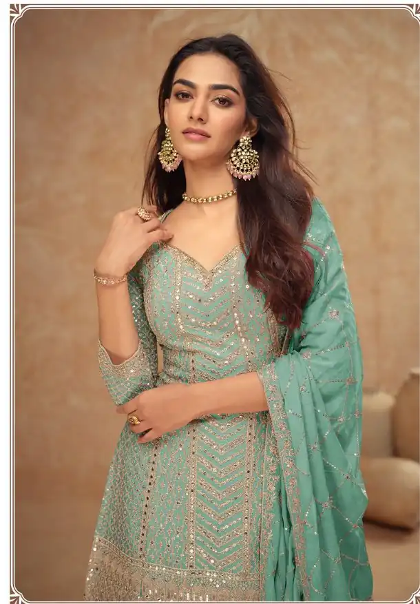 FC 7518 Sea Green Chinon Salwar Suit Perfect for Wedding, Party, Diwali, Durga Puja, Temple Visit – . Festive Deal ₹3099. Delivery 4-6 Working Days. | Jump Suits, Tops & Bottoms, Track Suits, Salwar suit, Casual Suits, Creative suits, Designer Suits, Palazzo Suits, Party Wear Suits, Patiala Suits, Straight Suits, Trendy Wear