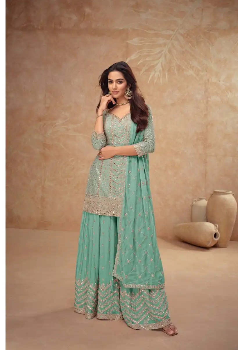 FC 7518 Sea Green Chinon Salwar Suit Perfect for Wedding, Party, Diwali, Durga Puja, Temple Visit – . Festive Deal ₹3099. Delivery 4-6 Working Days. | Jump Suits, Tops & Bottoms, Track Suits, Salwar suit, Casual Suits, Creative suits, Designer Suits, Palazzo Suits, Party Wear Suits, Patiala Suits, Straight Suits, Trendy Wear