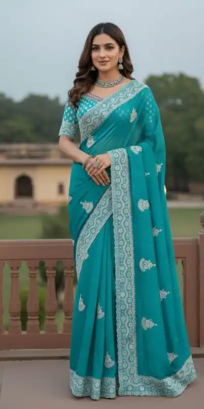 JR 654 Sky Blue Color Soft Gold Crush Saree with Embroidery Work. Affordable Price ₹2049. Delivery 4-6 Working Days. Shop now. | Sarees, Bollywood Sarees, Creative Sarees, Designer Sarees, Embroidered Sarees, Ethnic Saree, Modern Digital sarees, Party Wear Sarees