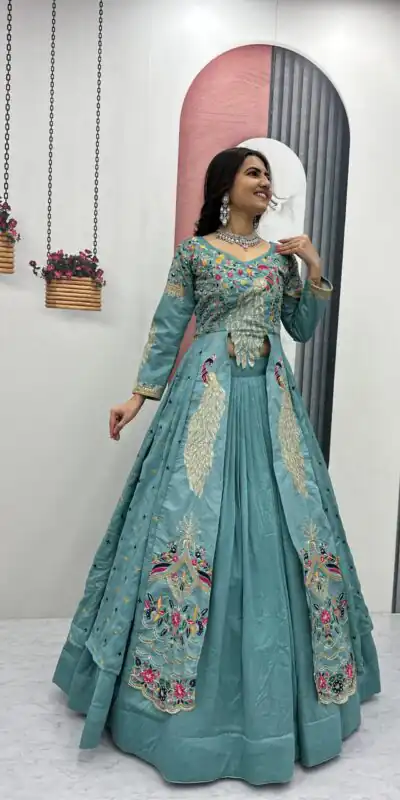 PC 528 Sky Blue Color Vichitra Sequence Work Lehenga Choli Designer Work. Grab it for ₹2649. Delivery 4-6 Working Days. Shop now. | Lehenga, Bollywood Lehenga, Creative Lehenga, Designer Lehenga, Embroidered Lehenga, Party Wear Lehenga