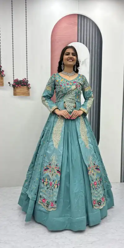 PC 528 Sky Blue Color Vichitra Sequence Work Lehenga Choli Designer Work. Grab it for βΉ2649. Delivery 4-6 Working Days. Shop now. | Lehenga, Bollywood Lehenga, Creative Lehenga, Designer Lehenga, Embroidered Lehenga, Party Wear Lehenga