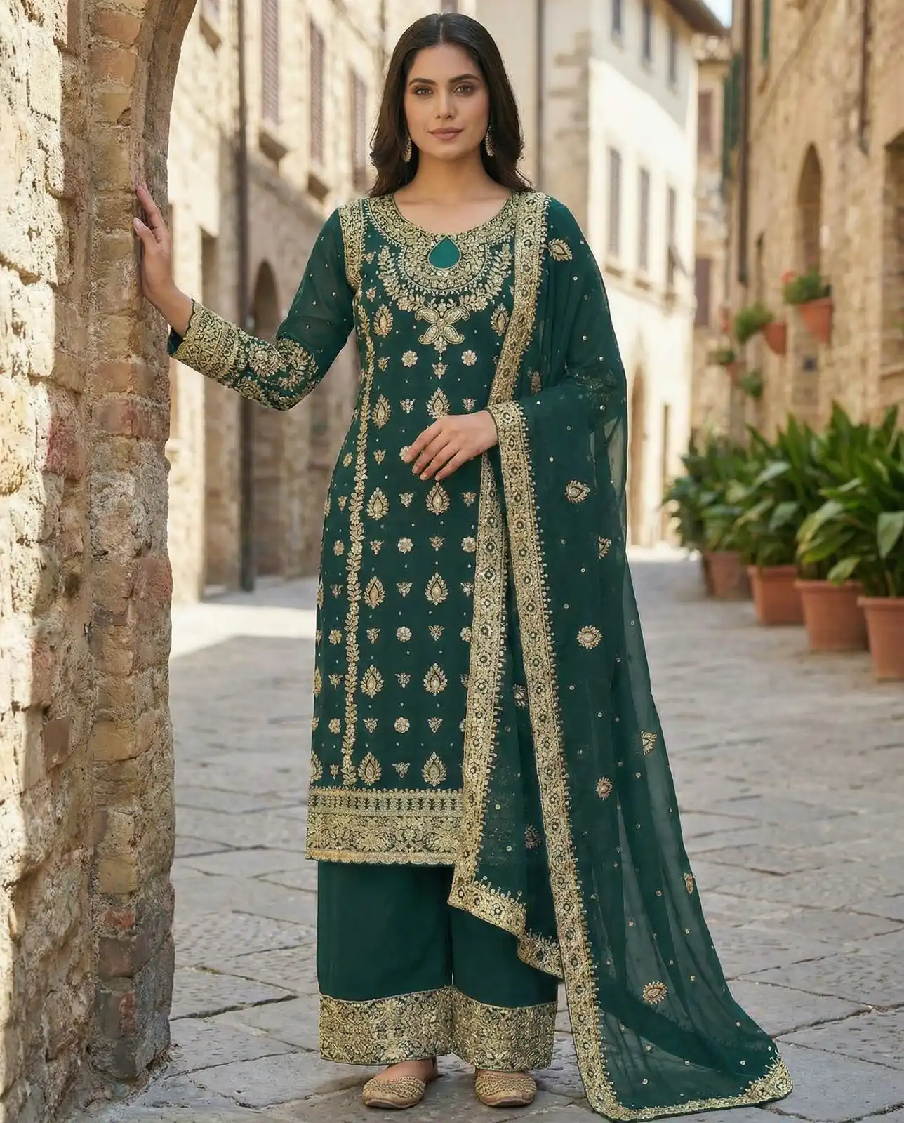SRK 5231 Teal Color Pure Chinnon Silk With Embroidery Sequence Work Salwar Suit Casual, Wedding, Party, Festive, Events Etc.4-6 Working Days@ 2699/-only | Jump Suits, Salwar suit, Casual Suits, Creative suits, Designer Suits, Palazzo Suits, Party Wear Suits, Patiala Suits, Straight Suits