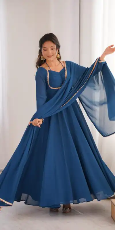 KB 291 Teal Color Fox Blooming Georgette Gown with Lace Work. Affordable Price βΉ1899. Delivery 4-6 Working Days. Shop now. | Gowns, Bollywood Gowns, Creative Gowns, Designer Gowns, Embroidered Gowns, Party Wear Gowns