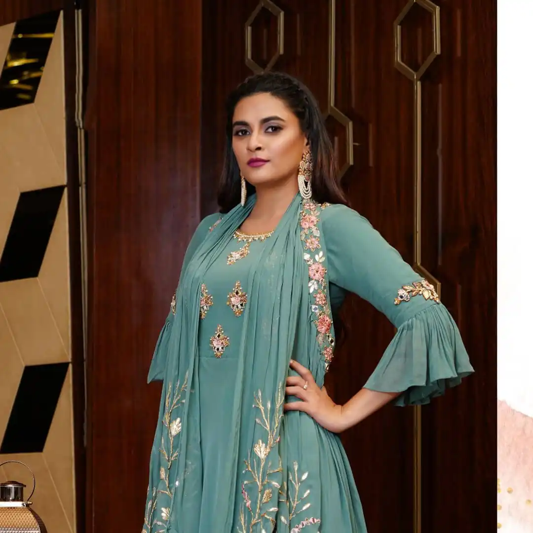 KT 190 Teal in Georgette. Mirror Work & Lace Work Gown Wedding, Party, Festive, Events, Now at just ₹1949. Delivery 4-6 Working Days. Shop now. | Gowns, Bollywood Gowns, Creative Gowns, Designer Gowns, Embroidered Gowns, Party Wear Gowns