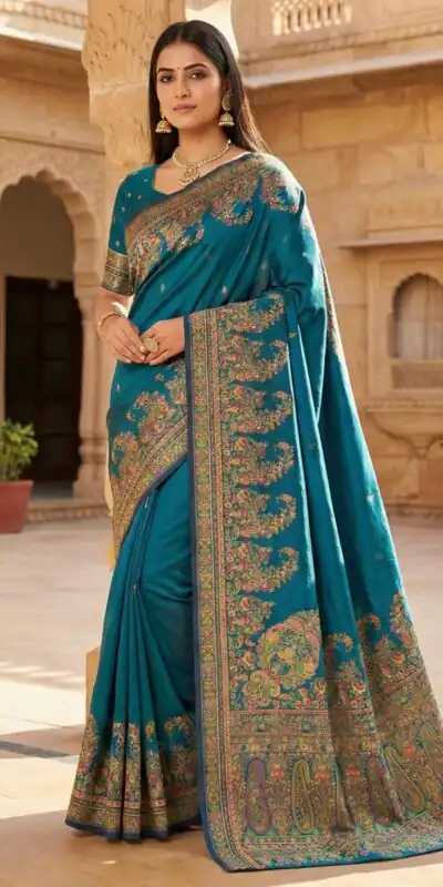 MB 46 Teal Color Pashmina Silk Saree with Lace Work & Lace Border. Now at just ₹2399. Delivery 4-6 Working Days. Shop now. | Sarees, Bollywood Sarees, Creative Sarees, Designer Sarees, Embroidered Sarees, Ethnic Saree, Modern Digital sarees, Party Wear Sarees