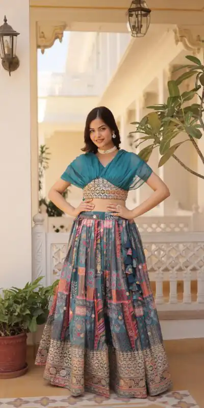 KA 5032 Teal Lehenga Choli Perfect for Wedding, Party, Temple Visit, Anniversary, Haldi – Best Price ₹3149. Delivery 4-6 Working Days. Shop now. | Lehenga, Bollywood Lehenga, Creative Lehenga, Designer Lehenga, Embroidered Lehenga, Party Wear Lehenga