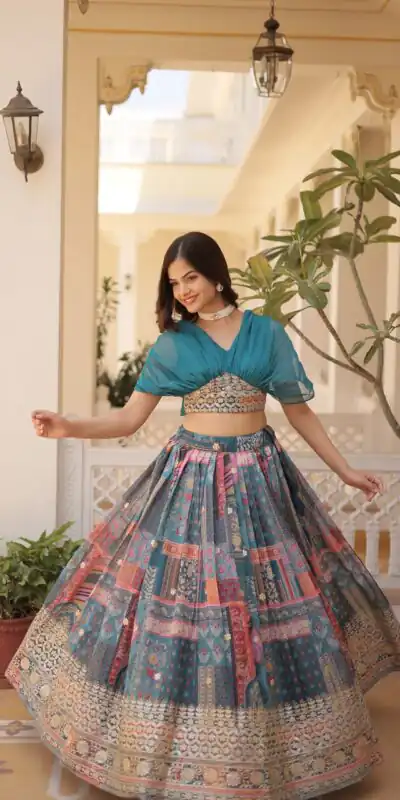 KA 5032 Teal Lehenga Choli Perfect for Wedding, Party, Temple Visit, Anniversary, Haldi – Best Price ₹3149. Delivery 4-6 Working Days. Shop now. | Lehenga, Bollywood Lehenga, Creative Lehenga, Designer Lehenga, Embroidered Lehenga, Party Wear Lehenga