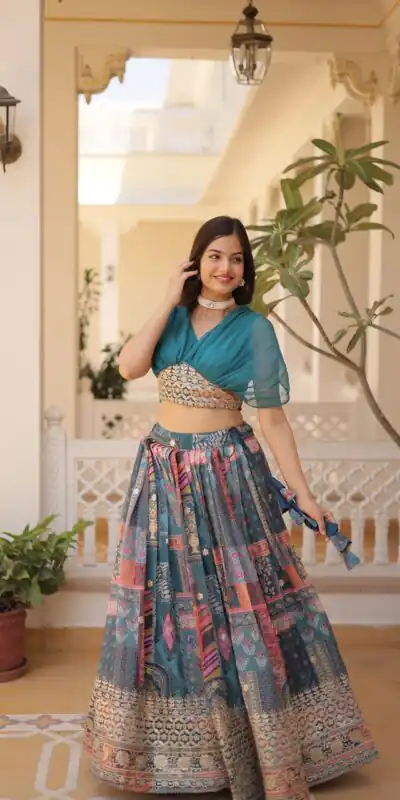 KA 5032 Teal Lehenga Choli Perfect for Wedding, Party, Temple Visit, Anniversary, Haldi – Best Price ₹3149. Delivery 4-6 Working Days. Shop now. | Lehenga, Bollywood Lehenga, Creative Lehenga, Designer Lehenga, Embroidered Lehenga, Party Wear Lehenga