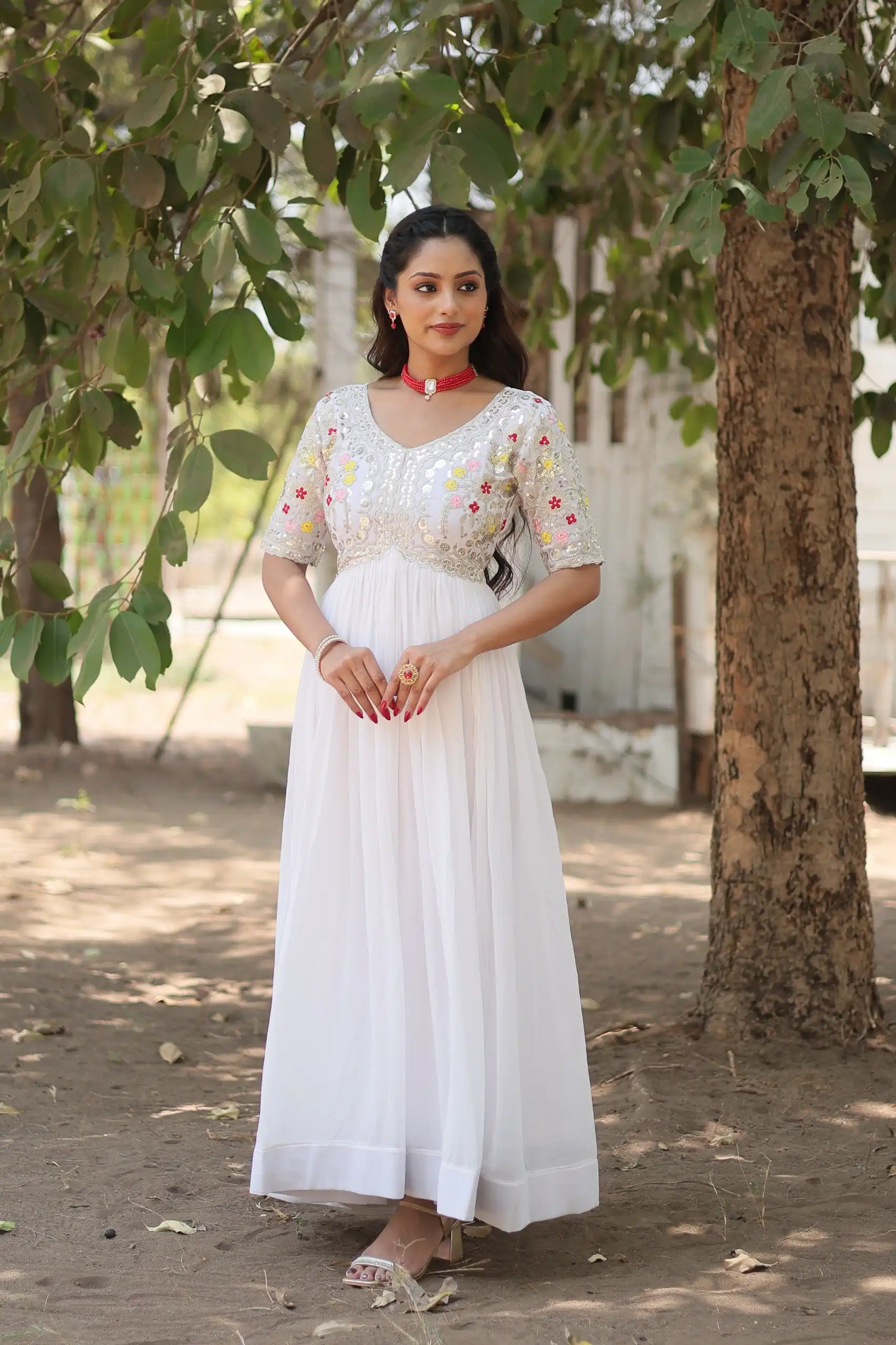 KA 1110 White Faux Blooming Gown Perfect for Wedding, Party, Holi, Lohri, Baby Shower – . Introductory Price ₹1649. Delivery 4-6 Working Days. Shop no | Gowns, Bollywood Gowns, Creative Gowns, Designer Gowns, Embroidered Gowns, Party Wear Gowns
