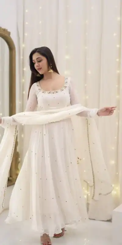 SRK 5271 White Faux Georgette Salwar Suit Perfect for Wedding, Party, Lohri, Temple Visit, Durga Puja – . Grab it for ₹1749. Delivery 4-6 Working Days | Jump Suits, Salwar suit, Casual Suits, Creative suits, Designer Suits, Palazzo Suits, Party Wear Suits, Patiala Suits, Straight Suits