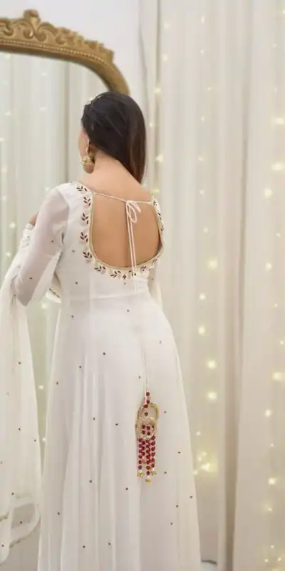 SRK 5271 White Faux Georgette Salwar Suit Perfect for Wedding, Party, Lohri, Temple Visit, Durga Puja – . Grab it for ₹1749. Delivery 4-6 Working Days | Jump Suits, Salwar suit, Casual Suits, Creative suits, Designer Suits, Palazzo Suits, Party Wear Suits, Patiala Suits, Straight Suits