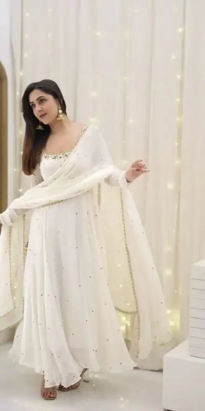 SRK 5271 White Faux Georgette Salwar Suit Perfect for Wedding, Party, Lohri, Temple Visit, Durga Puja – . Grab it for ₹1749. Delivery 4-6 Working Days | Jump Suits, Salwar suit, Casual Suits, Creative suits, Designer Suits, Palazzo Suits, Party Wear Suits, Patiala Suits, Straight Suits