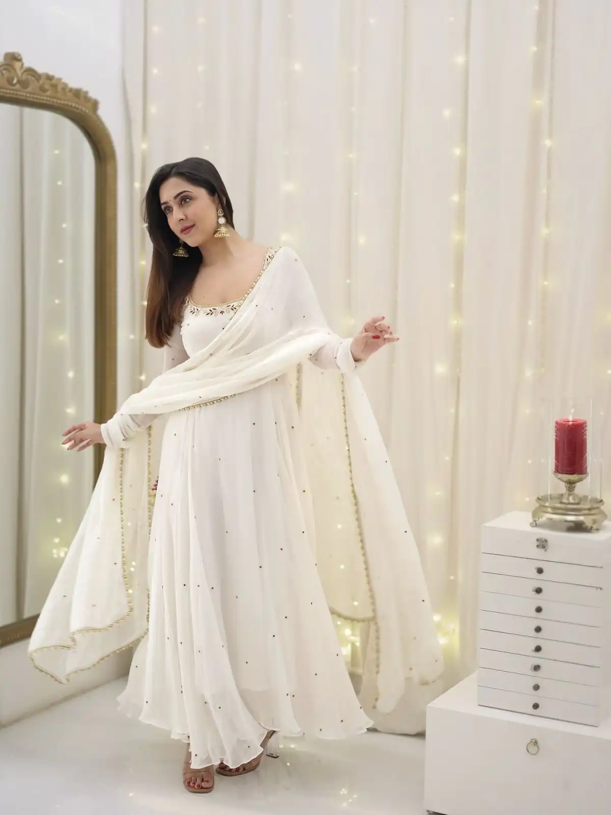 SRK 5271 White Faux Georgette Salwar Suit Perfect for Wedding, Party, Lohri, Temple Visit, Durga Puja – . Grab it for ₹1749. Delivery 4-6 Working Days | Jump Suits, Salwar suit, Casual Suits, Creative suits, Designer Suits, Palazzo Suits, Party Wear Suits, Patiala Suits, Straight Suits