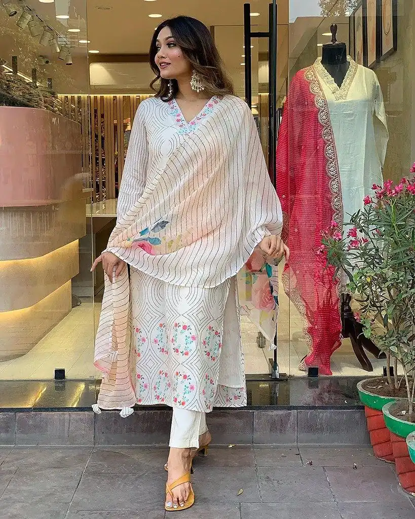 DC G21 White in Maslin Digital Print Salwar Suit . Wedding, Party, Festive, Events, Introductory Price ₹1699. Delivery 4-6 Working Days. Shop now. | Jump Suits, Salwar suit, Casual Suits, Creative suits, Designer Suits, Palazzo Suits, Party Wear Suits, Patiala Suits, Straight Suits