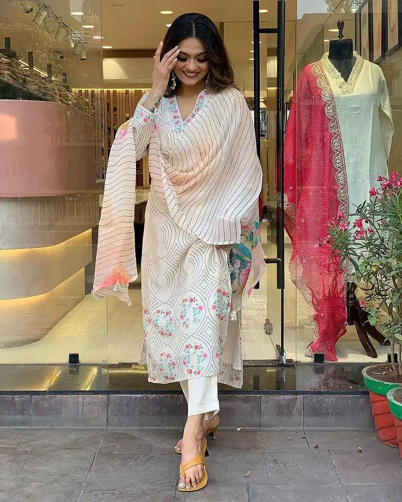 DC G21 White in Maslin Digital Print Salwar Suit . Wedding, Party, Festive, Events, Introductory Price ₹1699. Delivery 4-6 Working Days. Shop now. | Jump Suits, Salwar suit, Casual Suits, Creative suits, Designer Suits, Palazzo Suits, Party Wear Suits, Patiala Suits, Straight Suits
