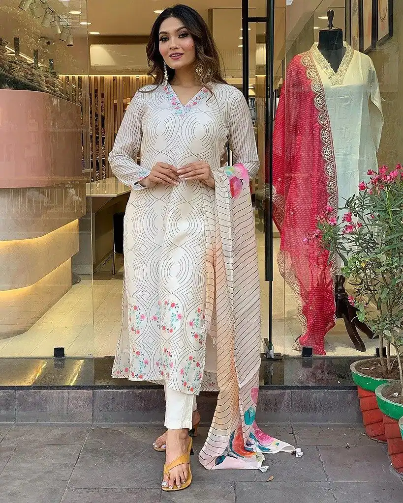 DC G21 White in Maslin Digital Print Salwar Suit . Wedding, Party, Festive, Events, Introductory Price ₹1699. Delivery 4-6 Working Days. Shop now. | Jump Suits, Salwar suit, Casual Suits, Creative suits, Designer Suits, Palazzo Suits, Party Wear Suits, Patiala Suits, Straight Suits