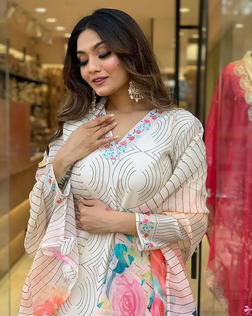 DC G21 White in Maslin Digital Print Salwar Suit . Wedding, Party, Festive, Events, Introductory Price ₹1699. Delivery 4-6 Working Days. Shop now. | Jump Suits, Salwar suit, Casual Suits, Creative suits, Designer Suits, Palazzo Suits, Party Wear Suits, Patiala Suits, Straight Suits