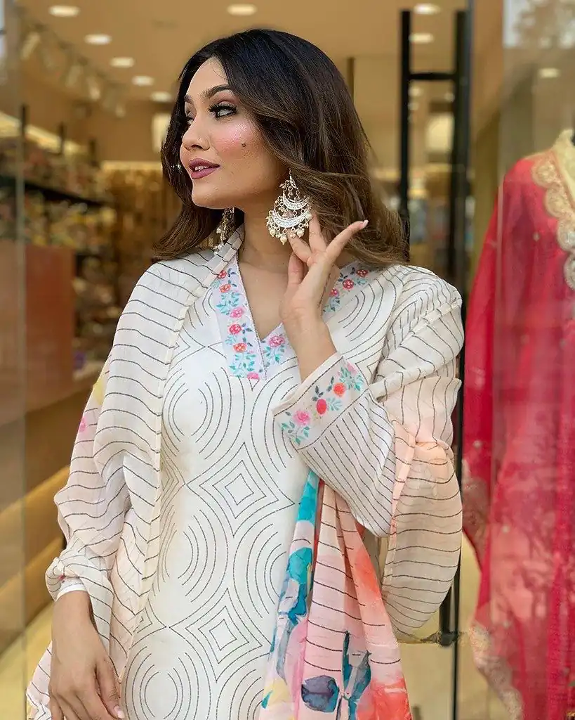 DC G21 White in Maslin Digital Print Salwar Suit . Wedding, Party, Festive, Events, Introductory Price ₹1699. Delivery 4-6 Working Days. Shop now. | Jump Suits, Salwar suit, Casual Suits, Creative suits, Designer Suits, Palazzo Suits, Party Wear Suits, Patiala Suits, Straight Suits