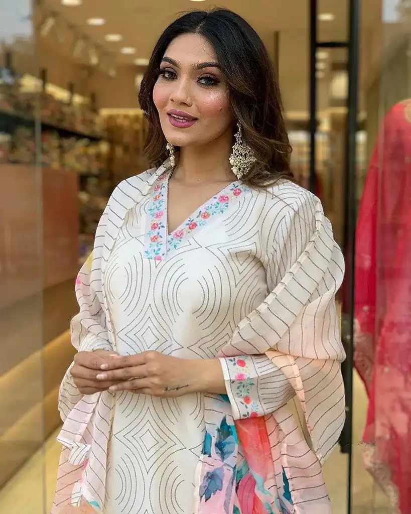 DC G21 White in Maslin Digital Print Salwar Suit . Wedding, Party, Festive, Events, Introductory Price ₹1699. Delivery 4-6 Working Days. Shop now. | Jump Suits, Salwar suit, Casual Suits, Creative suits, Designer Suits, Palazzo Suits, Party Wear Suits, Patiala Suits, Straight Suits