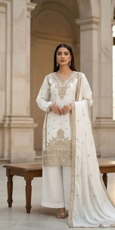 BE 444 White Color Organza Silk Salwar Suit with Embroidery Work. Special Price ₹2099. Delivery 4-6 Working Days. Shop now. | Jump Suits, Salwar suit, Casual Suits, Creative suits, Designer Suits, Palazzo Suits, Party Wear Suits, Patiala Suits, Straight Suits
