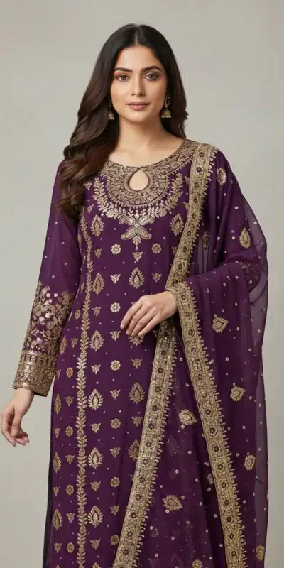 SRK 5231 Wine Color Pure Chinon Silk With Embroidery Sequence Work Salwar Suit Casual, Wedding, Party, Festive, Events Etc.4-6 Working Days@ 2699/-only | Jump Suits, Salwar suit, Casual Suits, Creative suits, Designer Suits, Palazzo Suits, Party Wear Suits, Patiala Suits, Straight Suits