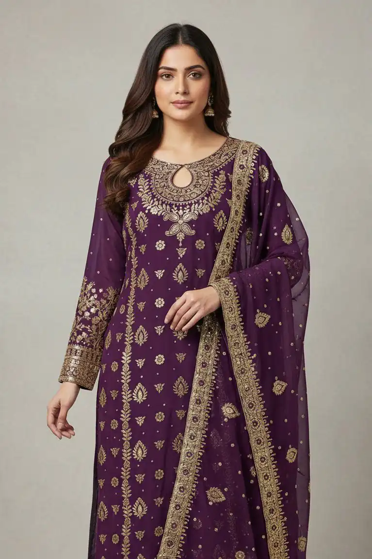 SRK 5231 Wine Color Pure Chinon Silk With Embroidery Sequence Work Salwar Suit Casual, Wedding, Party, Festive, Events Etc.4-6 Working Days@ 2699/-only | Jump Suits, Salwar suit, Casual Suits, Creative suits, Designer Suits, Palazzo Suits, Party Wear Suits, Patiala Suits, Straight Suits