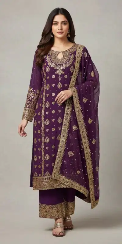 SRK 5231 Wine Color Pure Chinon Silk With Embroidery Sequence Work Salwar Suit Casual, Wedding, Party, Festive, Events Etc.4-6 Working Days@ 2699/-only | Jump Suits, Salwar suit, Casual Suits, Creative suits, Designer Suits, Palazzo Suits, Party Wear Suits, Patiala Suits, Straight Suits