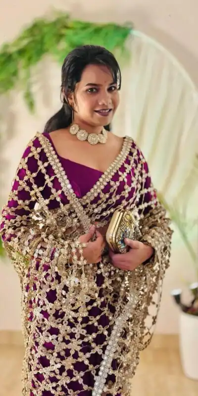 SRK 5322 Wine Fendy Silk Saree with Lace Work & Mirror Work. Wedding, Party, Festive, Events, Festive Deal ₹2499. Delivery 4-6 Working Days. Shop now. | Sarees, Bollywood Sarees, Creative Sarees, Designer Sarees, Embroidered Sarees, Ethnic Saree, Modern Digital sarees, Party Wear Sarees