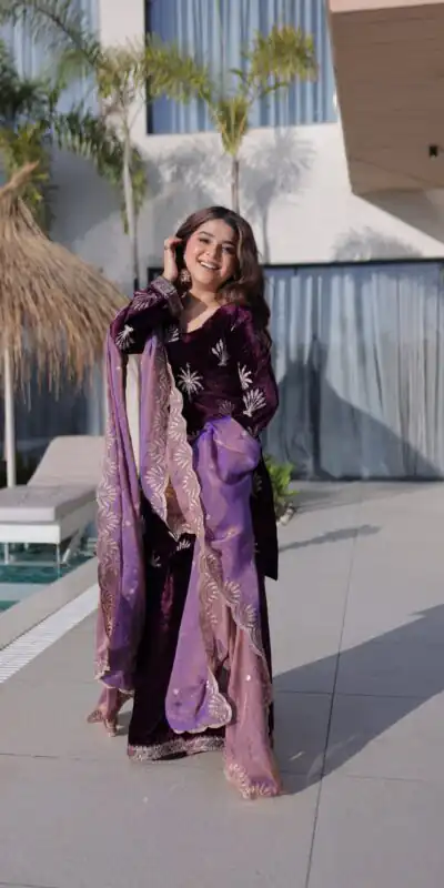 KA 1220 Wine Ice Velvet Salwar Suit with Embroidery Work & Zari Work. Exclusive Offer ₹2499. Delivery 4-6 Working Days. Shop now. | Jump Suits, Salwar suit, Casual Suits, Creative suits, Designer Suits, Palazzo Suits, Party Wear Suits, Patiala Suits, Straight Suits