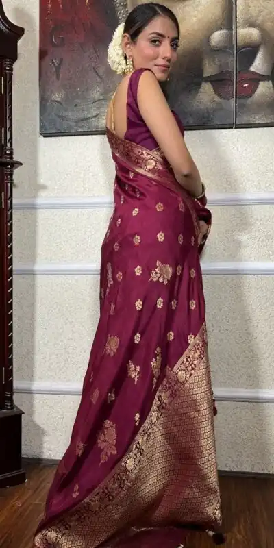 KPR 226 Wine Soft Lichi Silk Saree Perfect for Wedding, Party, Raksha Bandhan, Sangeet, Eid – . Get it for ₹1399. Delivery 4-6 Working Days. | Sarees, Bollywood Sarees, Creative Sarees, Designer Sarees, Embroidered Sarees, Ethnic Saree, Modern Digital sarees, Party Wear Sarees